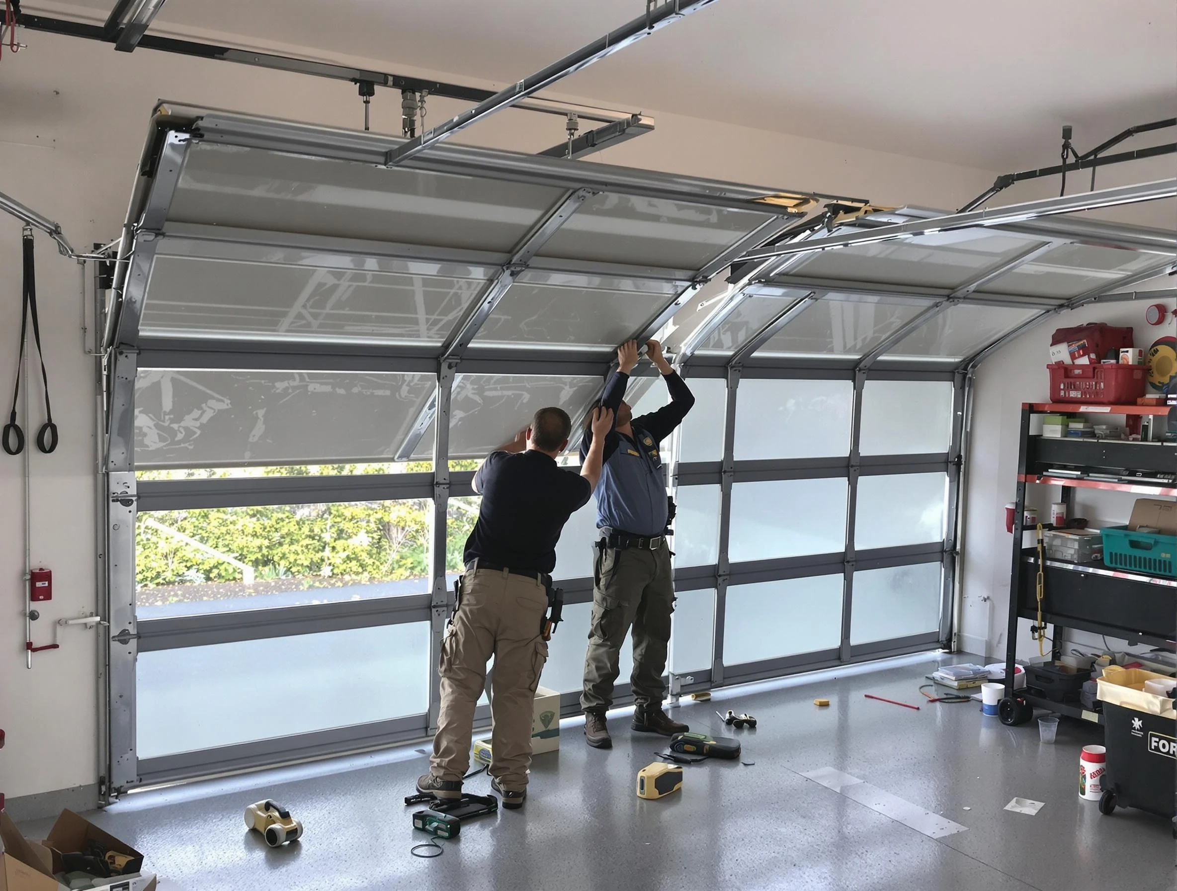 Tuckahoe Garage Door Repair expert performing precise panel replacement on Tuckahoe garage door