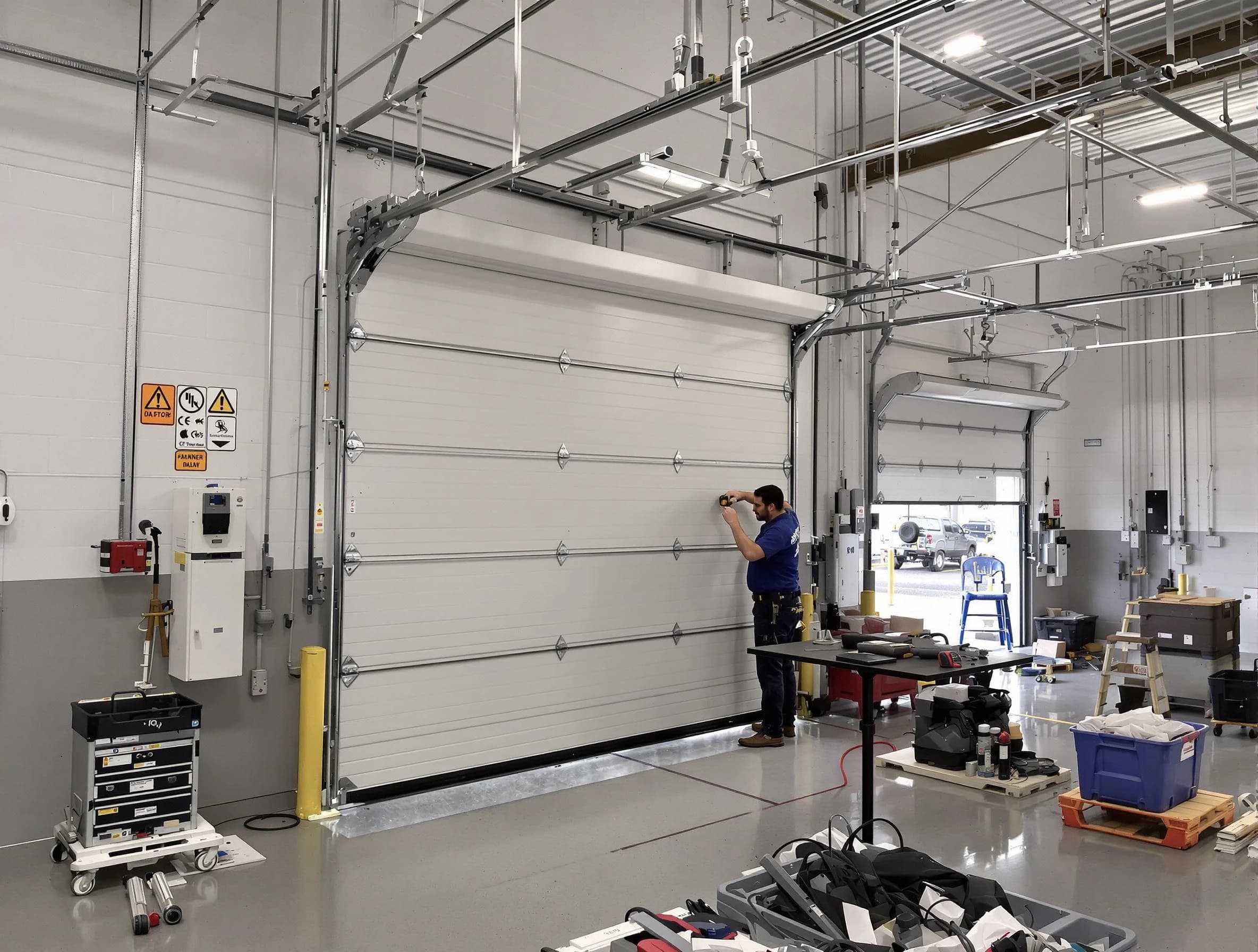 Commercial garage door repair being performed by Tuckahoe Garage Door Repair expert in Tuckahoe