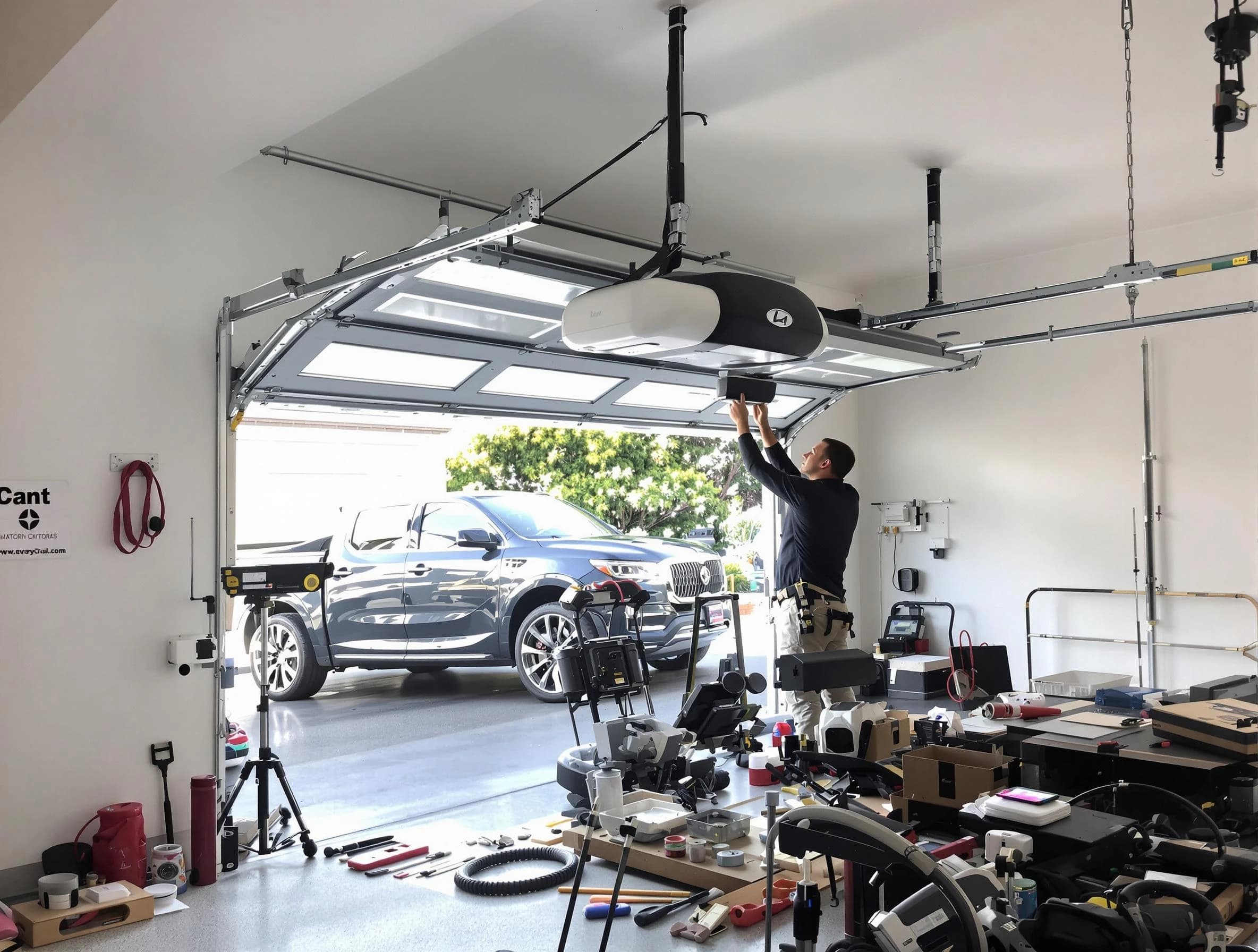Tuckahoe Garage Door Repair specialist installing smart garage door opener system in Tuckahoe home