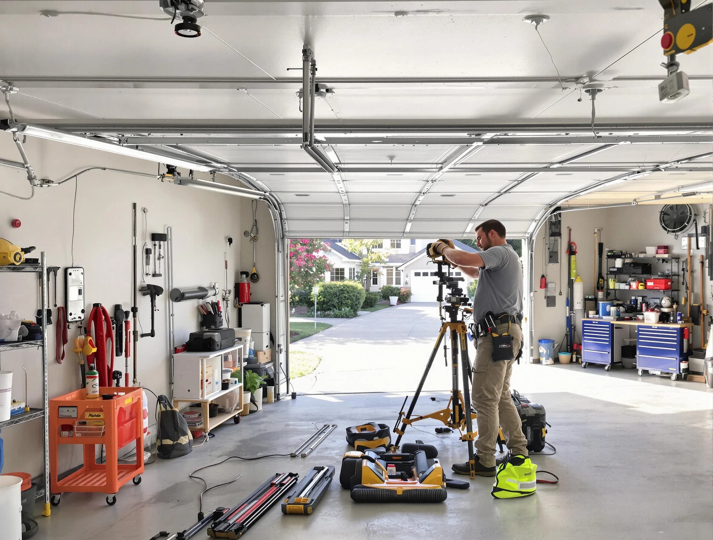 Tuckahoe Garage Door Repair specialist performing laser-guided track alignment in Tuckahoe