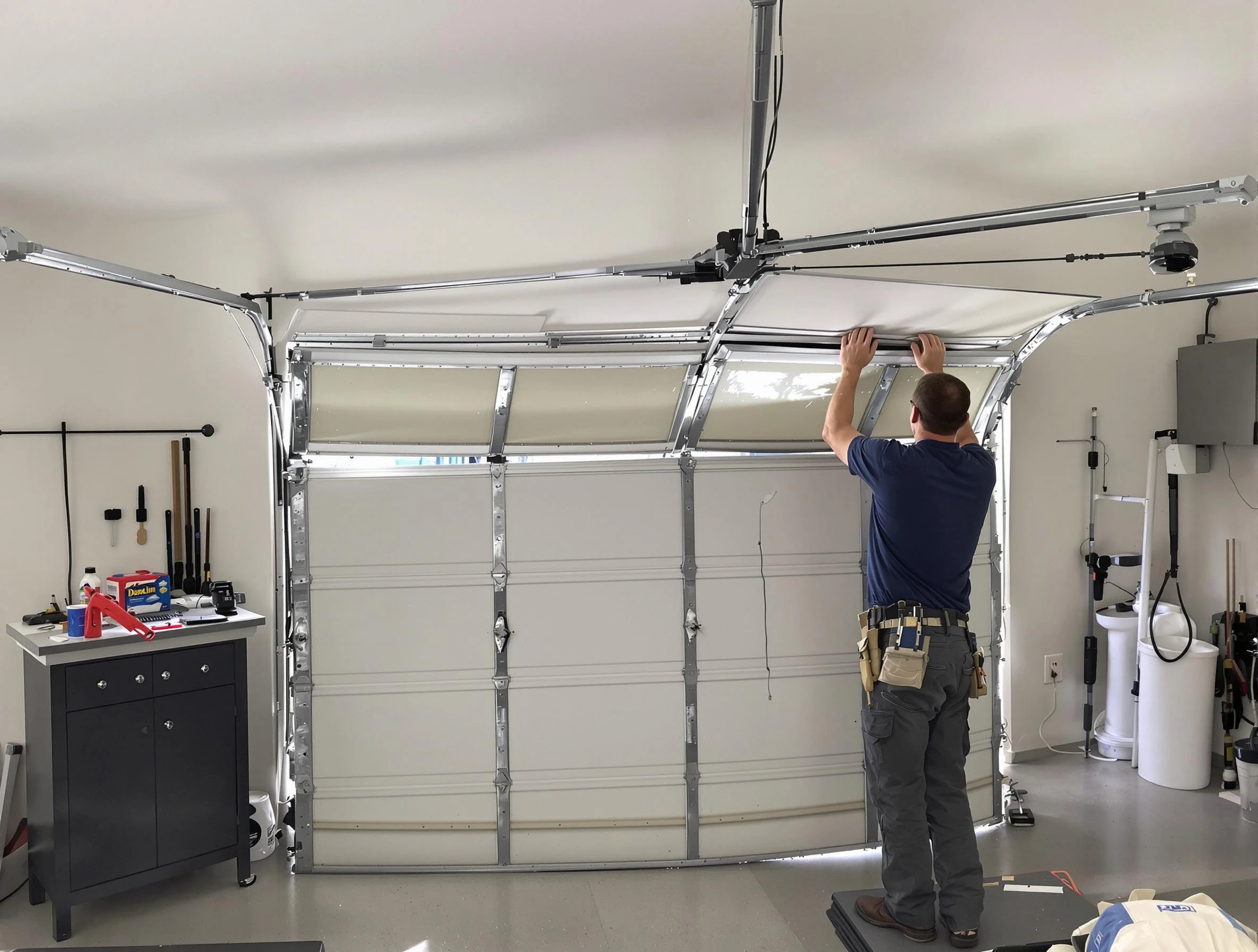 Tuckahoe Garage Door Repair specialist performing precise section replacement on Tuckahoe garage door